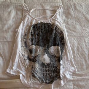 skull open knitted back tank top blouse